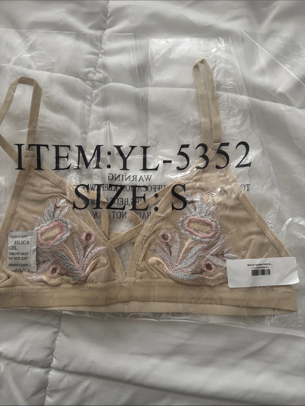 Three Bird Nest Secret Garden Embroidered Bralette - Beige